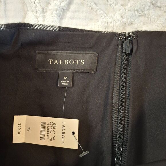Talbots Women's Size 12 Black & White Check Buffalo Plaid Wool Blend Skirt Lined - Picture 5 of 7